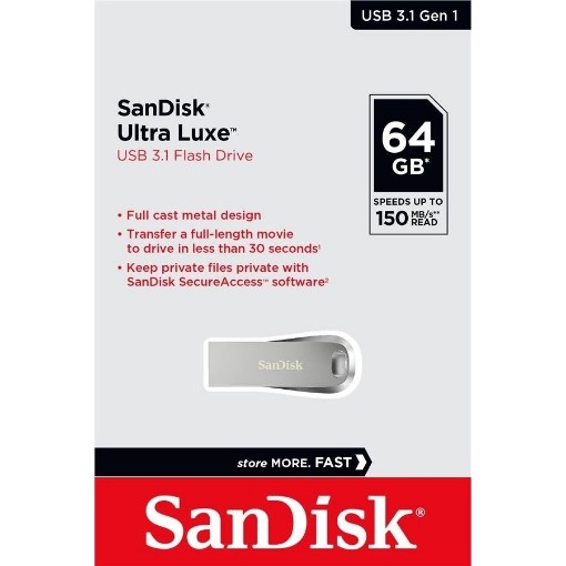 Изображение Переносная память SanDisk Ultra Luxe USB 3.2 Gen 1 модель SDCZ74-064G-G46 объем 64 ГБ.