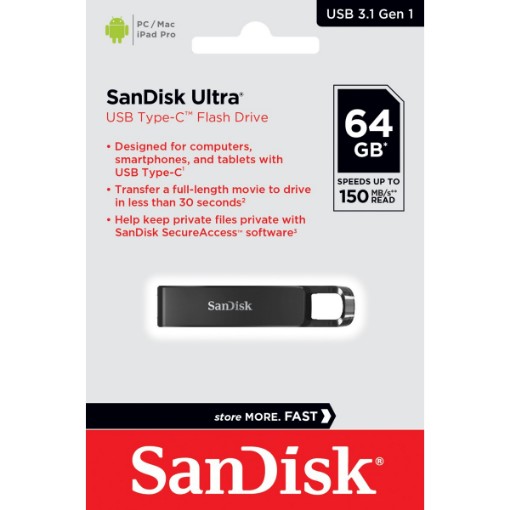Изображение USB-накопитель SanDisk Ultra 64GB SDCZ460-064G-G46 серебристого цвета.