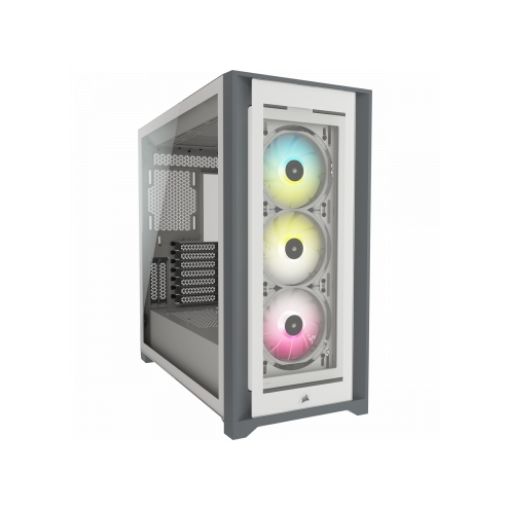 Picture of Corsair iCUE 5000X RGB TG computer case in white color.