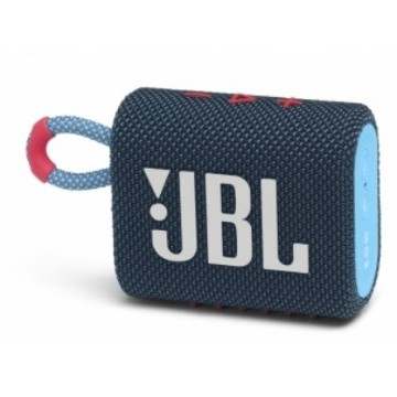 Picture of JBL Go 3 portable speaker in BluePink color.