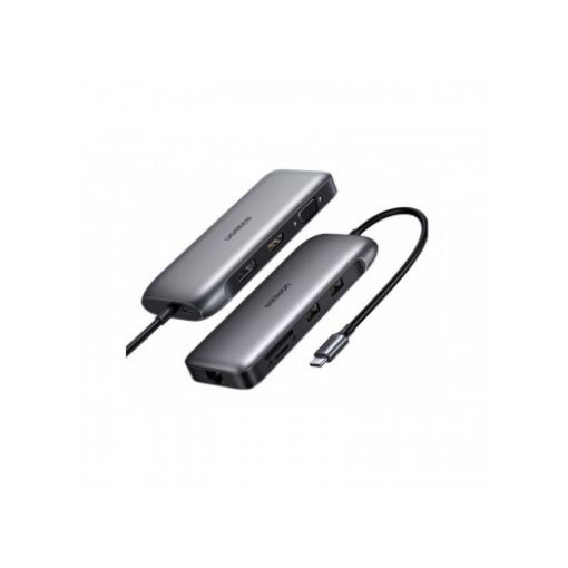 Изображение Док UGREEN USB-C на USB-Ax2+HDMI+DP+VGA+LAN+SD+PD модель 70301.