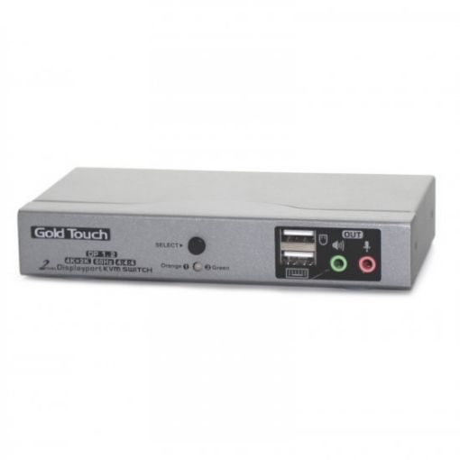 תמונה של מתג KVM בעל 2 יציאות DP תומך 4K עם חיבורי USB וסאונד Gold Touch KVM-DP-2