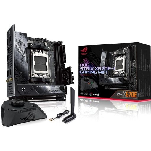 Изображение Материнская плата Asus ROG STRIX X670E-I GAMING WIFI черного цвета.
