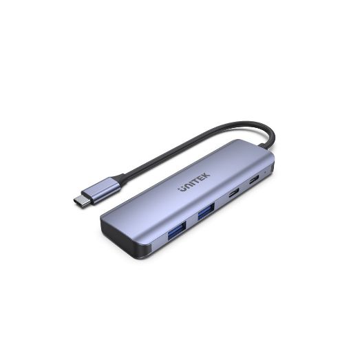 Изображение USB-C хаб Unitek uHUB Q4 Next 4 в 1 черного цвета.