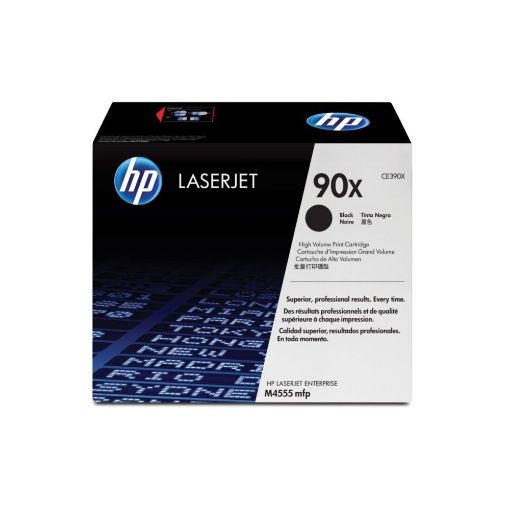 Picture of HP 90X (CE390X) toner in black.