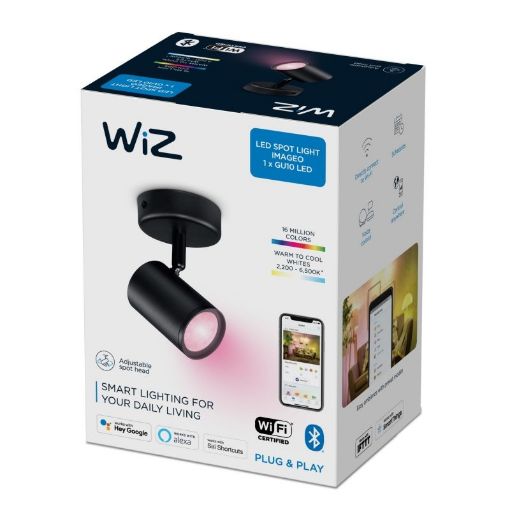 תמונה של Wiz גוף תאורה חכם עם ראש ספוט מתכוונן צבעוני WiZ smart Spots 1x5W B 22-65K RGB