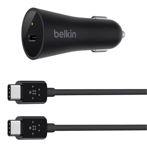 Изображение Belkin автомобильное зарядное устройство USB-C с USB-C кабелем F7U026bt04-BLK.