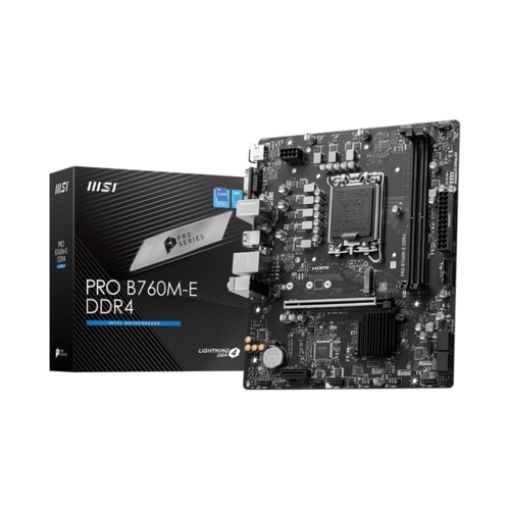 Изображение Материнская плата MSI PRO B760M-E черного цвета.