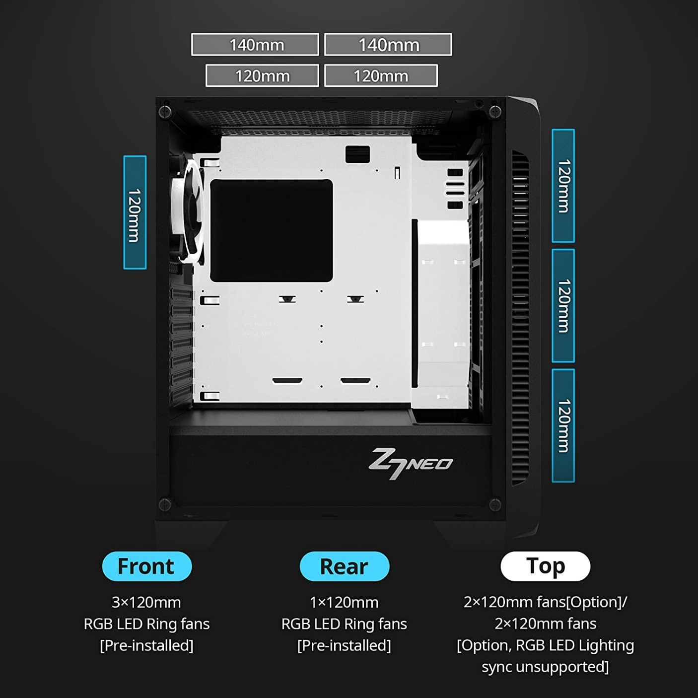 Zalman Z7 NEO ATX Mid Tower Gaming PC Case, Tempered Glass, 4 Pre ...