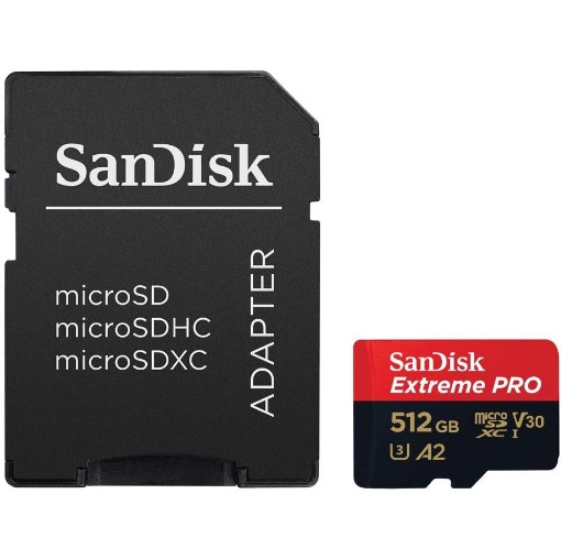 תמונה של כרטיס זיכרון עם מתאם SanDisk Extreme Pro A2 MicroSDXC - דגם SDSQXCD-512G-GN6MA - נפח 512GB