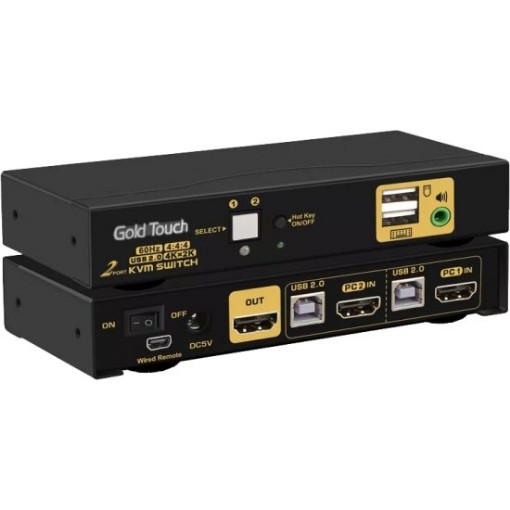 Picture of Gold Touch HDMI 2.0 KVM Hot Key Switch with 2 Outputs.