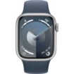 Picture of Apple Watch 41mm Series-9 GPS smartwatch, Silver Aluminum Case, Storm Blue Sport Band, M/L band size.