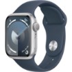 Picture of Apple Watch 41mm Series-9 GPS smartwatch, Silver Aluminum Case, Storm Blue Sport Band, M/L band size.