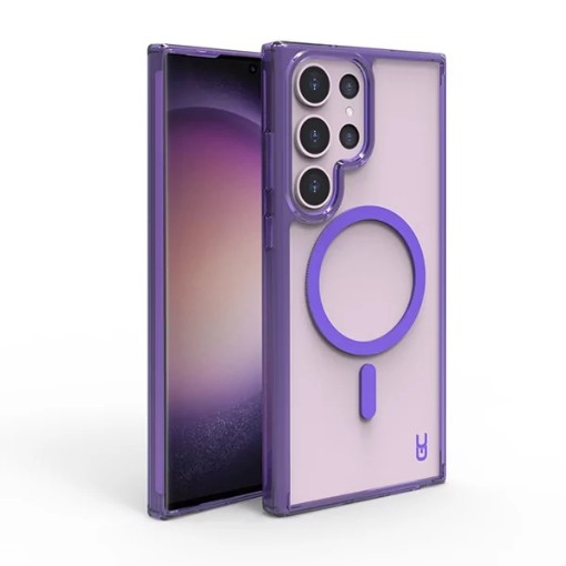 Изображение Защита для Samsung Galaxy S24 Ultra фиолетового цвета, сильная и тонкая, с кристальным держателем MagSafe.