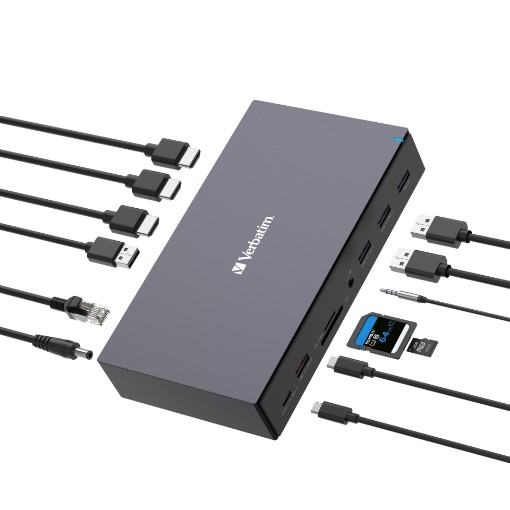 Изображение Станция докирования Verbatim USB-C Pro Docking Station 17 портов черного цвета.