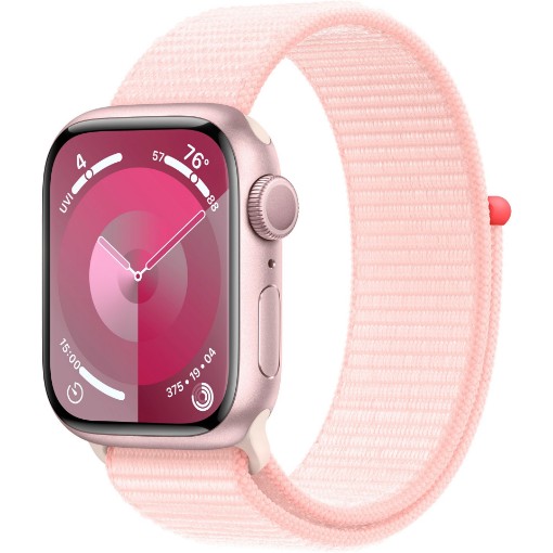 Picture of Apple Watch Series 9 (GPS) 41mm Pink Aluminum Case with Light Pink Sport Loop with Blood Oxygen - Pink MR953LL/A.