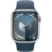 Picture of Apple Watch Series 9 (GPS) 41mm Silver Aluminum Case with Storm Blue Sport Band with Blood Oxygen - M/L - Silver MR913LL/A.