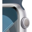 Изображение Умные часы Apple Watch Series 9 (GPS) 45 мм, корпус из серебристого алюминия с синим спортивным ремешком Storm Blue с измерением уровня кислорода в крови - M/L - Silver MR9E3LL/A.