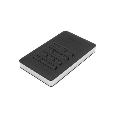 Picture of Store 'n' Go Secure portable hard drive with 2TB capacity and access via keyboard by Verbatim.