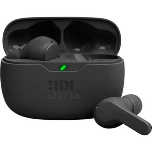 Picture of JBL Wave Beam wireless headphones in black color.