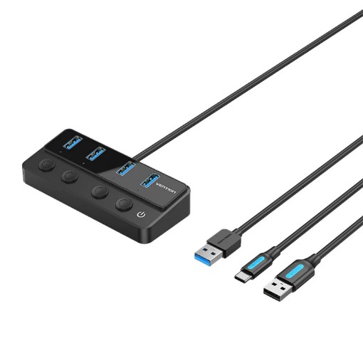 תמונה של תחנת עגינה Vention USB-A to USB-A x4 עם מתגים צבע שחור