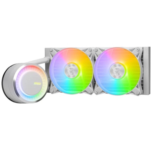 תמונה של קירור נוזלי MSI MAG CORELIQUID E240 בצבע לבן עם ראש משאבה ARGB בגודל 240 מ"מ