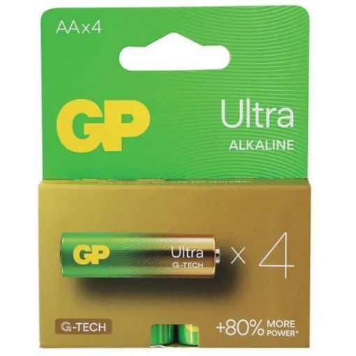 Изображение 4 батарейки AA не перезаряжаемые модели Ultra Alkaline компании GP.
