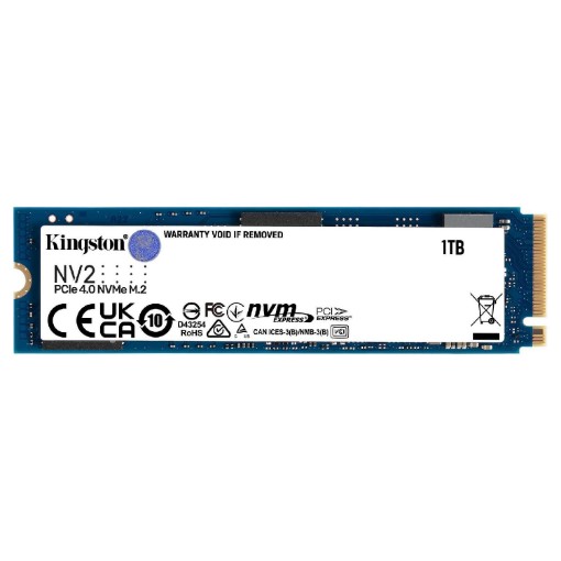 Picture of Kingston NV2 PCIe 4.0 M.2 NVMe SSD with a capacity of 2TB.