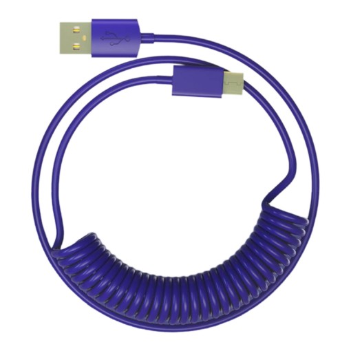 Picture of 1StPlayer USB-A to USB-C Spring Purple Blue cable, 2.5 meters long.