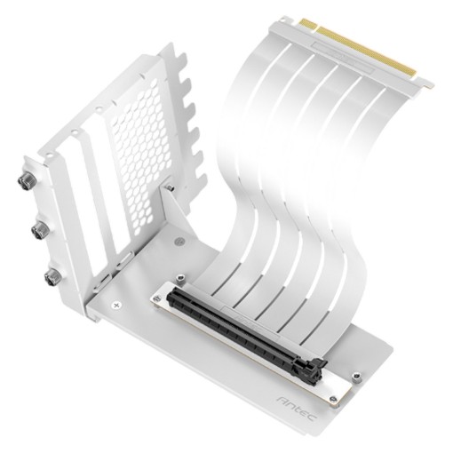 Picture of Antec RTX40 PCI-E 4.0 Riser Kit with a vertical mount in white color.