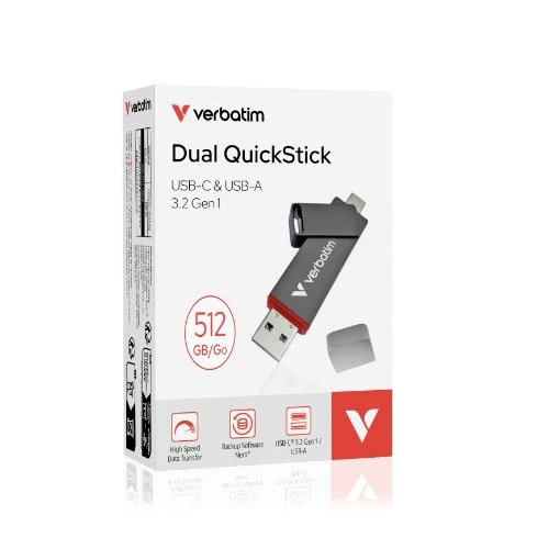 תמונה של כונן USB Verbatim Dual QuickStick USB-C/USB-A בנפח 512GB