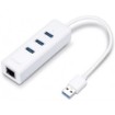 Picture of USB 3.0 splitter for RJ45 network connection with 3 TP-Link UE330 USB 3.0 ports.