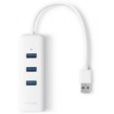 Picture of USB 3.0 splitter for RJ45 network connection with 3 TP-Link UE330 USB 3.0 ports.