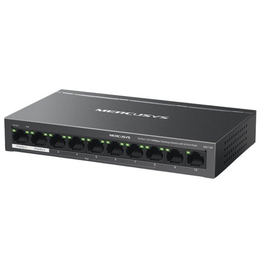 Mercusys Desktop Switch 10 Ports 10/100Mbps 8-Port PoE+ MS110P. - 1PC.co.il