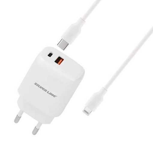 תמונה של מטען קיר 25W עם כבל lightning MWC25PQ  Silver Line