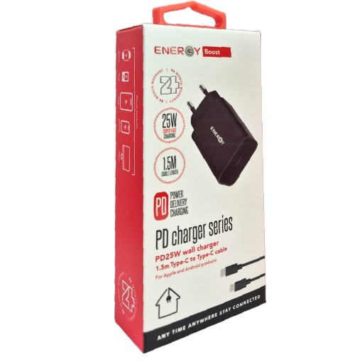 Изображение Зарядное устройство ENERGY PD25W с кабелем USB-C на USB-C длиной 1.5 метра.