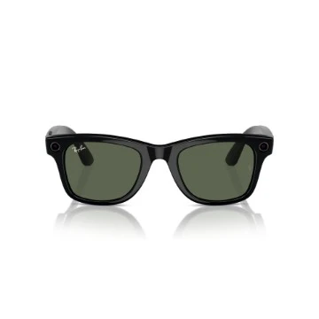 Picture of Ray-Ban Meta Wayfarer smart sunglasses model RW4006 in shiny black with G-15 Green lenses.