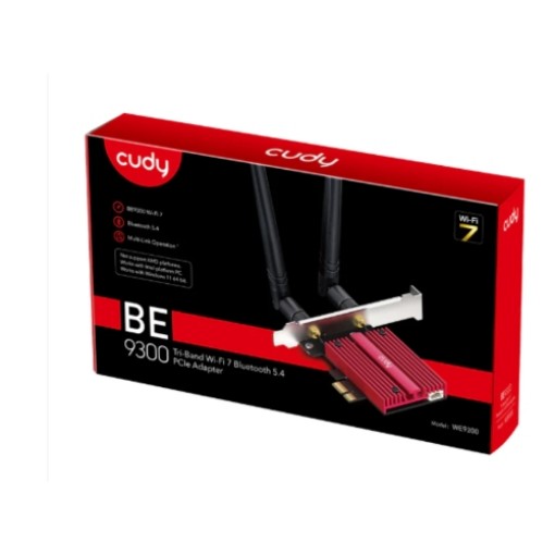 Изображение Беспроводной адаптер Cudy BE9300 Wi-Fi 7 PCI Express WE9300 черного цвета.