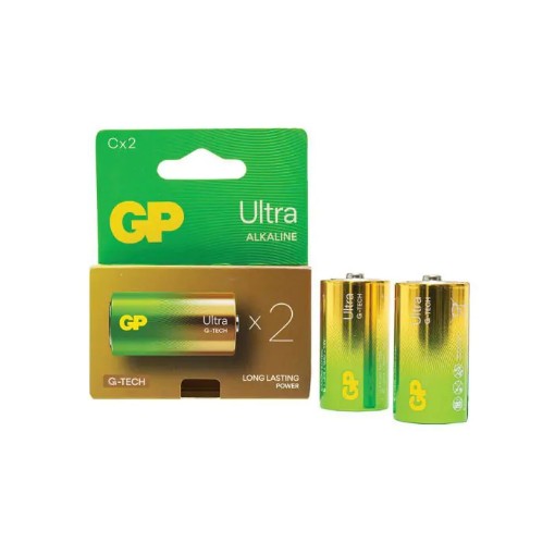 Picture of Two GP Battery Ultra LR14 C batteries.