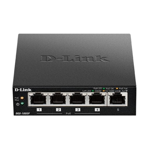 Изображение Коммутатор гигабитный D-Link DGS-1005P/B3A с 4 портами PoE черного цвета.