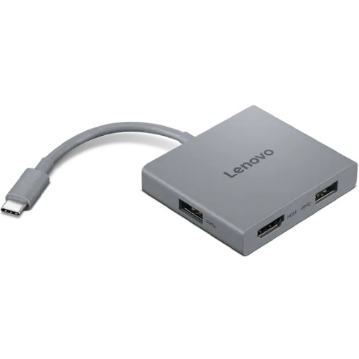 תמונה של מפצל חכם Lenovo USB-C 4-in-1 Travel Hub Gen2 עם HDMI, 2×USB-A ויציאת אודיו בצבע אפור