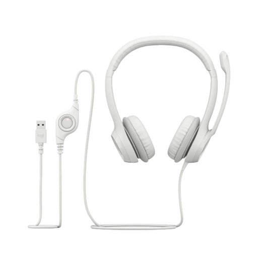 Изображение Наушники Logitech H390 с микрофоном и USB-подключением белого цвета.