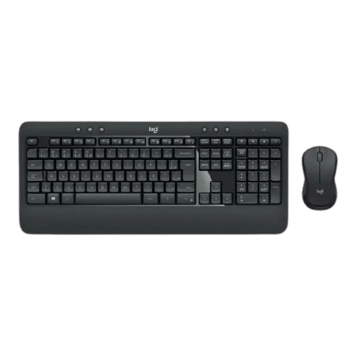 Picture of Logitech MK540 wireless keyboard and mouse set in black.