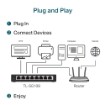 Изображение Настольный коммутатор TP-LINK SG108 V9 гигабитный с 8 портами, металлического серого цвета.