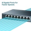 Изображение Настольный коммутатор TP-LINK SG108 V9 гигабитный с 8 портами, металлического серого цвета.