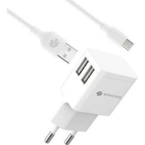 תמונה של מטען קיר MIRACASE MWC244 בצבע לבן עם כבל מיקרו USB