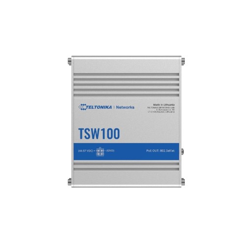 Изображение Промышленный управляемый коммутатор Teltonika TSW100 PoE в цвете закалённого алюминия.