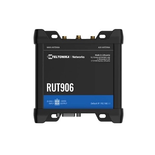 Изображение Промышленный сотовый маршрутизатор Teltonika RUT906 4G серого цвета.