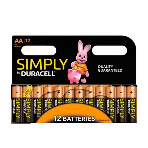 Изображение Набор из 12 батареек Duracell Simply AA серебристого цвета.