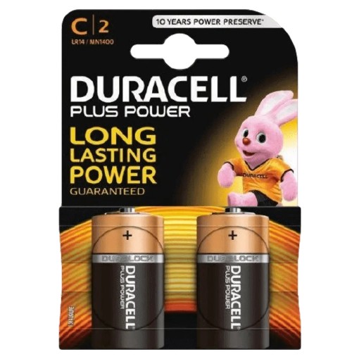 Picture of Set of 2 C Plus DURACELL batteries model MN1400 in silver color.